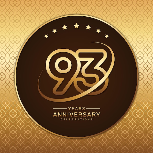 93th anniversary logo with a golden number and ring isolated on a golden pattern background