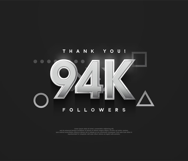 94k followers background thank you with silver metallic numbers