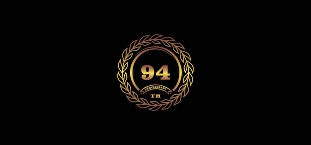 Vector 94st anniversary logo with ring and frame gold color and black background