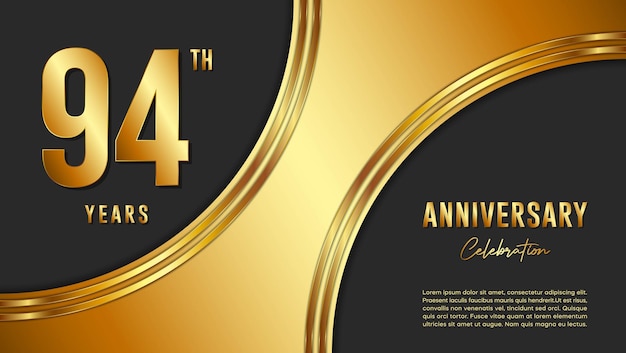 94th Anniversary Celebration template design with gold background and numbers Vector Template