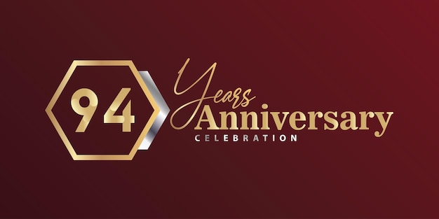 Vector 94th year anniversary celebration golden and silver color with hexagon shape for celebration event.