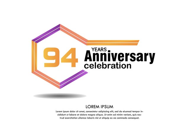 Logo dell'anniversario del 94° anno con numero colorato e disegno vettoriale del telaio