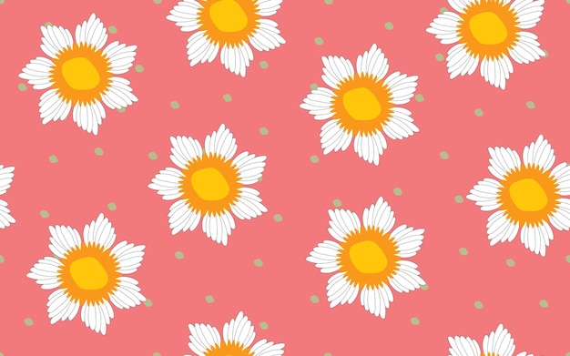 95 花のシームレスなパターン デイジーかわいい花の装飾的なプリント ベクトル イラスト背景壁紙繊維紙