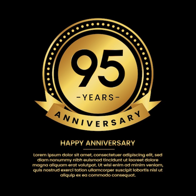 95 years anniversary banner with luxurious golden circles and halftone on a black background and replaceable text speech