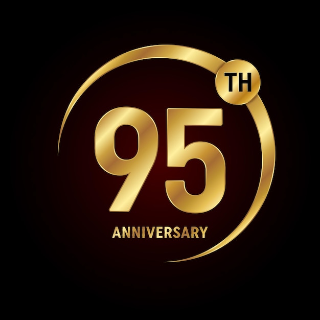 95e verjaardag logo ontwerp met gouden tekst en ring Logo Vector Template Illustratie