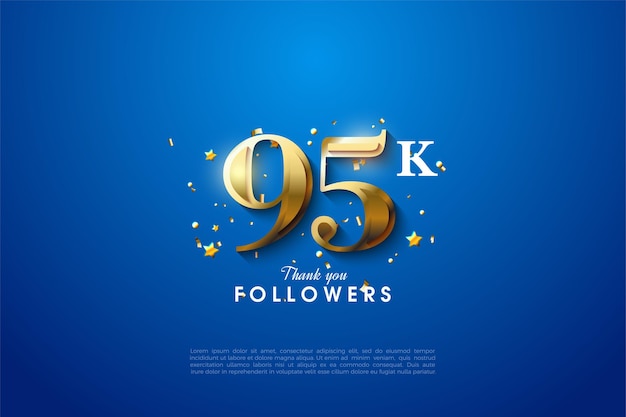 95k followers with gold numbers on blue background