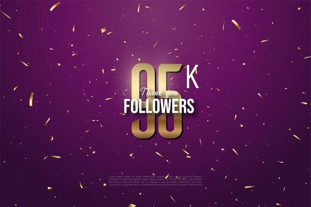 95k followers with numbers and gold spots on purple background