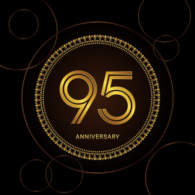 95th Anniversary Celebration with golden text and ring Golden anniversary vector template