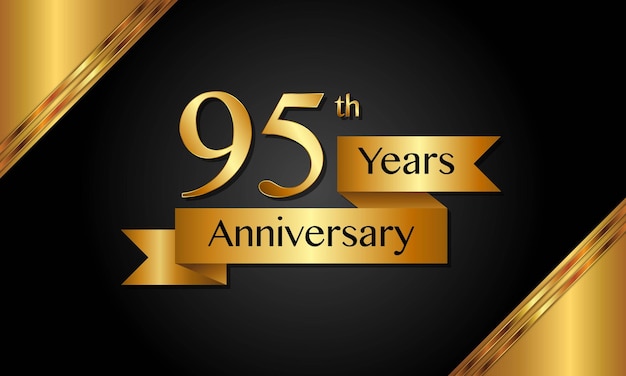 Vector 95th anniversary template design with golden ribbon vector template illustration