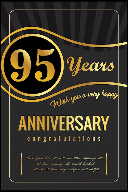 95° anniversario, disegno vettoriale per la celebrazione dell'anniversario con colore oro e nero.