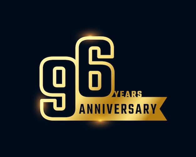 96 Year Anniversary Celebration with Shiny Outline Number Golden Color Isolated on Dark Background