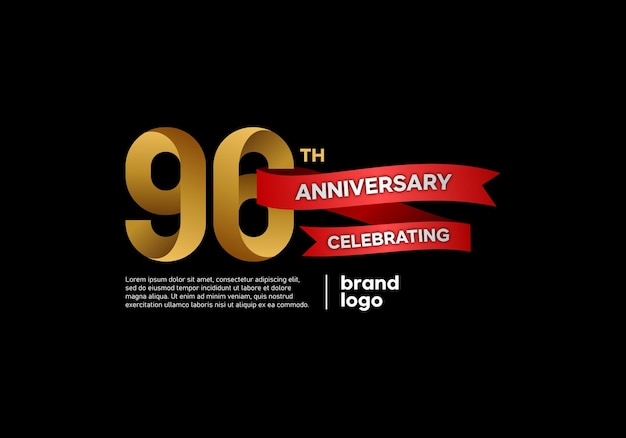 96 anni anniversario icona logo design con emblema oro e rosso su sfondo nero