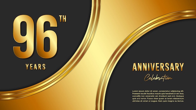 Vettore modello di celebrazione del 96° anniversario con fondo oro e numeri modello vettoriale