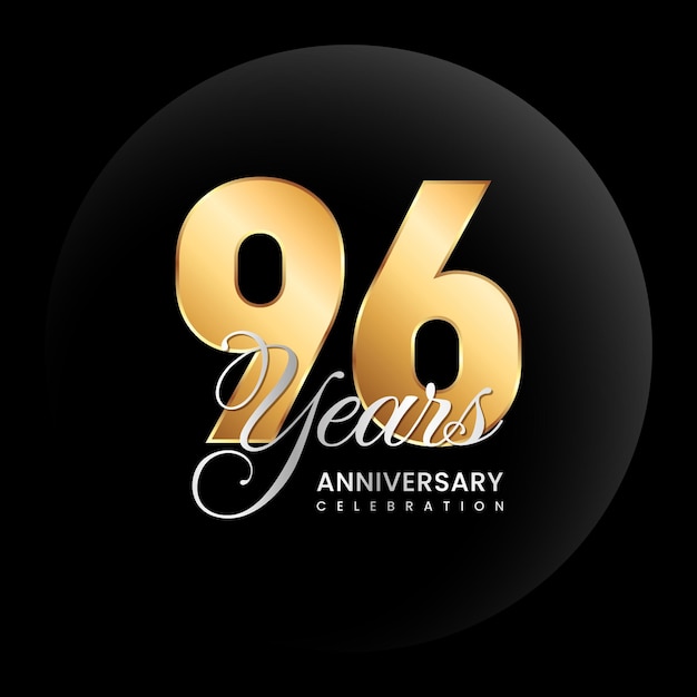 96th anniversary logo design concept Golden number with silver color text Logo Vector Template Illustration