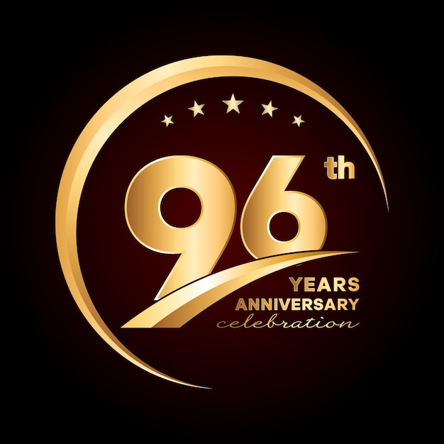96th anniversary template design with gold color number and ring