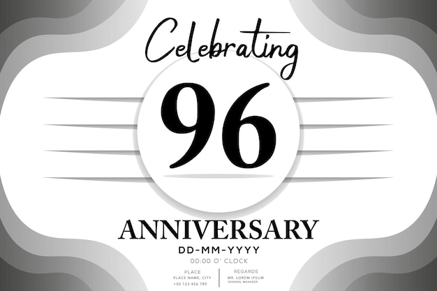 96th year anniversary logotype with multiple line silver color isolated on black background design