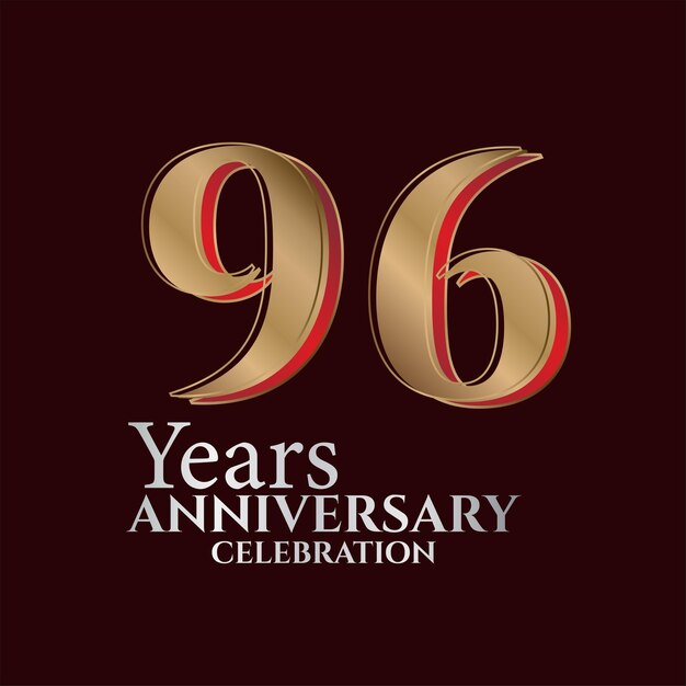 96th Years Anniversary Logo Gold and red Colour isolated on elegant background vector design.