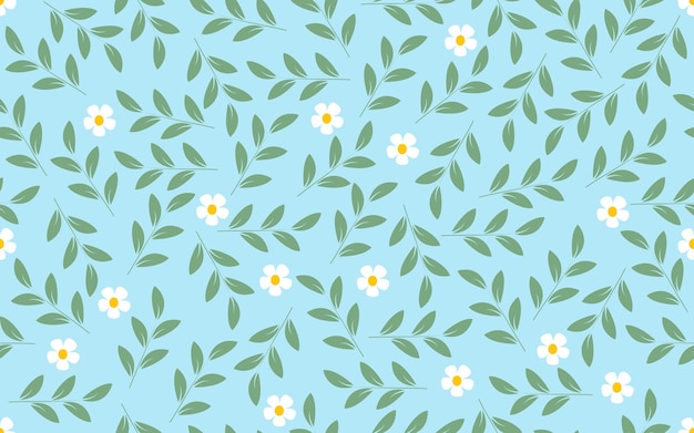 97 デイジーの花葉枝シームレス パターン装飾的な装飾的な背景デザイン ベクトル カバー繊維服生地紙プリント壁紙背景