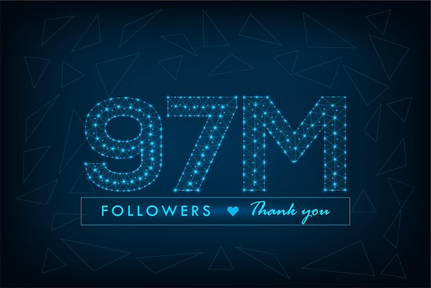 97 miljoen volgers veelhoekige wireframe social media post met abstracte laag poly blauwe achtergrond