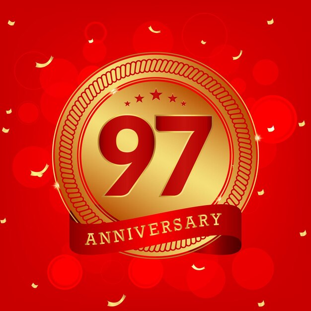 97 years anniversary with golden number and red background