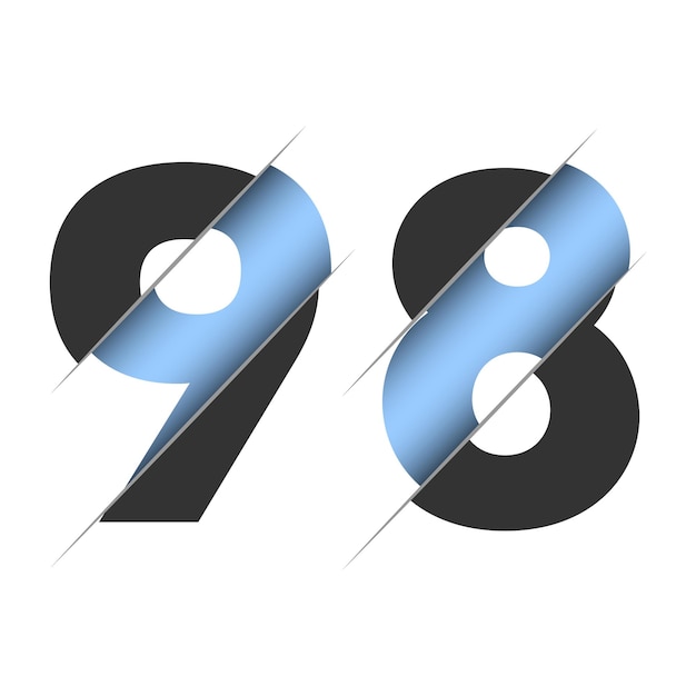 Vector 98 number, 3d cut design. icon for celebration design. vector typography. creative black design.