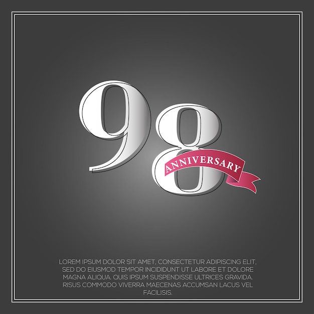 98 years anniversary celebration logotype colour with shiny gray, using ribbon and isolated design