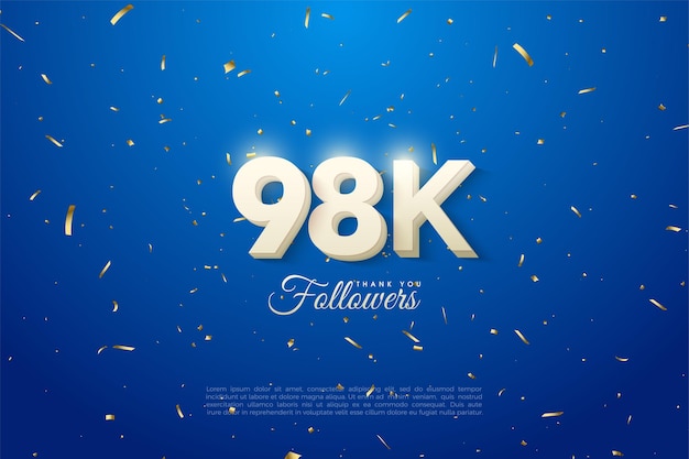 98k followers with bold white numbers on a blue background