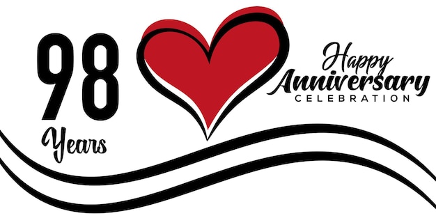 98th anniversary celebration  logo lovely red heart  abstract vector design template illustration.