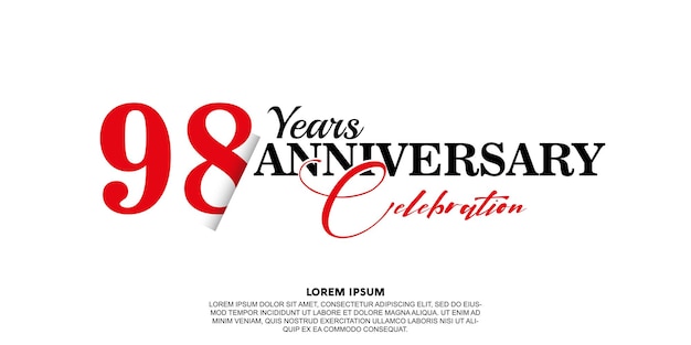 98th anniversary celebration vector template jubilee with red on white background abstract design