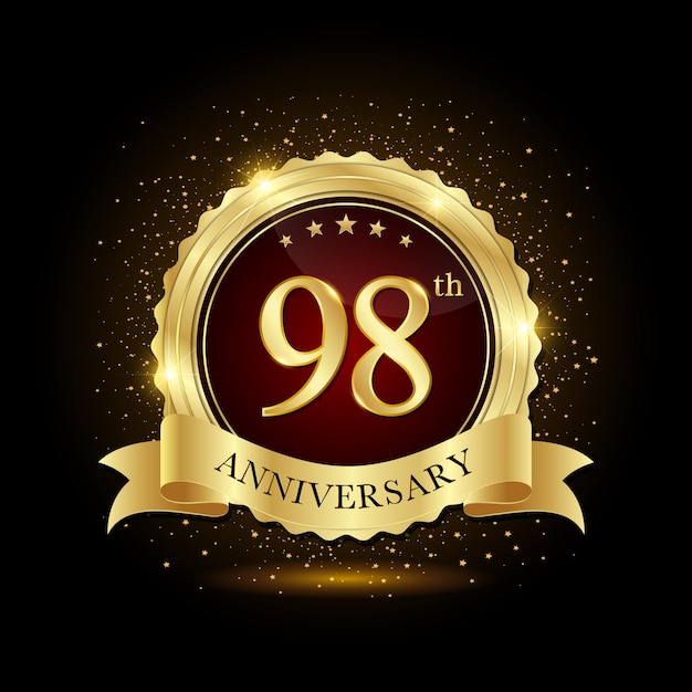 98주년 생일 이벤트 기념일 로고 기념일 템플릿을 위한 골든 엠블럼 디자인
