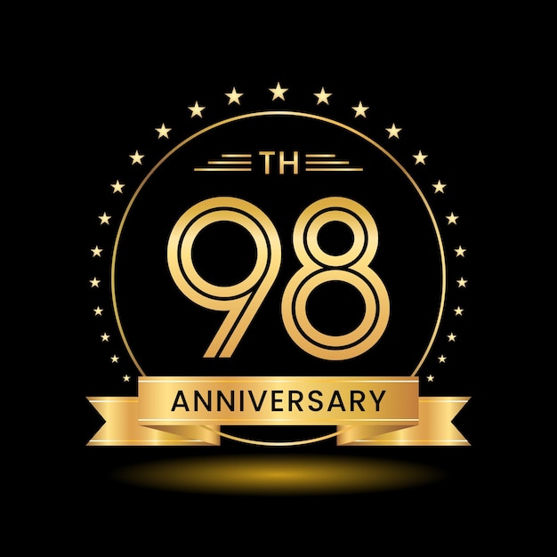 98th Anniversary logo design Golden number concept design Line Art style Logo Vector Template