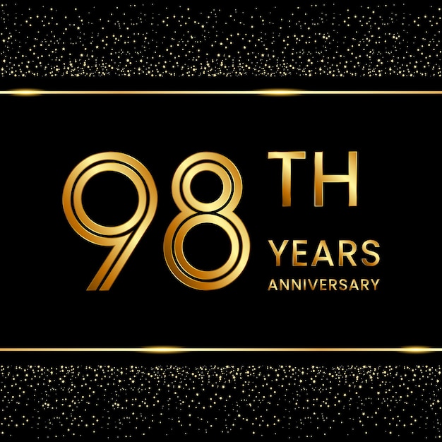 二重線のコンセプトを持つ98周年記念のロゴデザインラインアートスタイルのゴールデンナンバーロゴベクトルテンプレートイラスト
