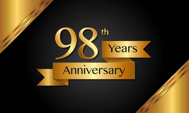 98th Anniversary template design with golden ribbon Vector template illustration