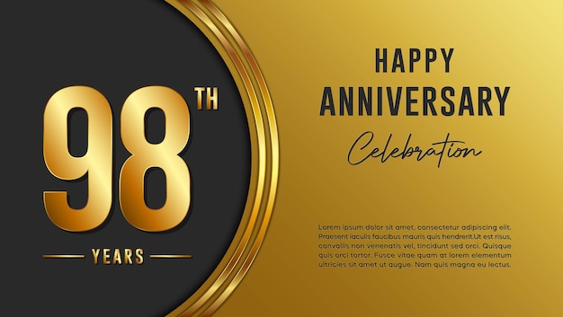 98th year anniversary template design with golden texture Golden number vector