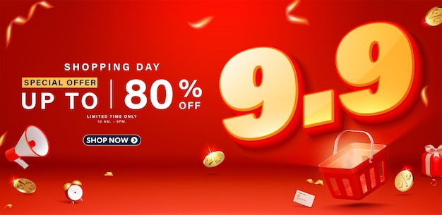 Vector 99 3d style shopping day sale banner template design for web or social media