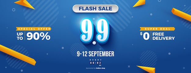 99 sale and special offer with embossed 3d number on blue background