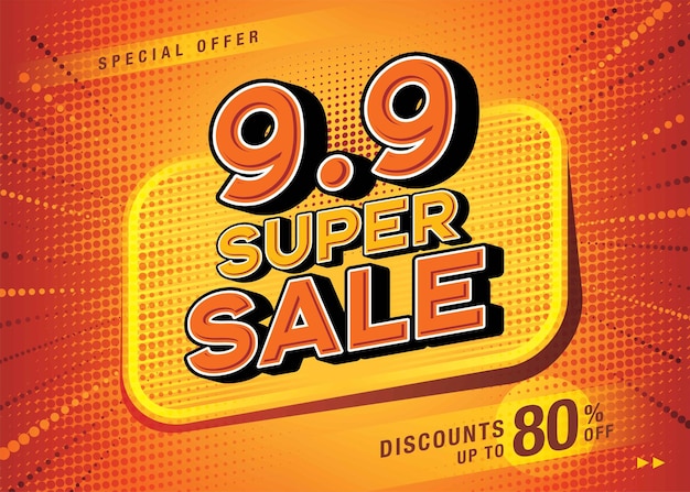 99 쇼핑 데이 슈퍼 세일 배너 템플릿 디자인 특별 할인. 판매 촉진 포스터입니다.