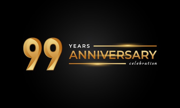 Celebrazione dell'anniversario di 99 anni con colore dorato e argento lucido isolati su sfondo nero