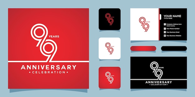 Vector 99 years anniversary celebration, number vector template with business card design premium vector