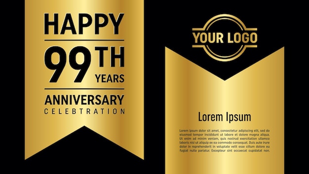 Vector 99th anniversary celebration template design concept with golden ribbon vector template