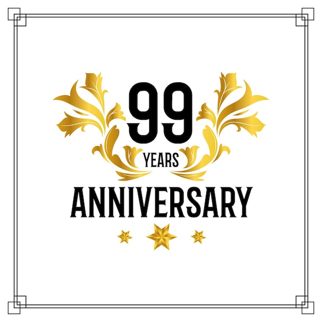 99周年記念のロゴ、豪華な金色と黒色のベクター画像デザインのお祝い。