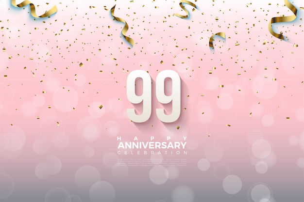 Vector 99th anniversary with shaded numbers and gold ribbon drop