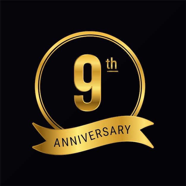 9e verjaardag logo gouden kleur voor viering evenement bruiloft wenskaart uitnodiging ronde