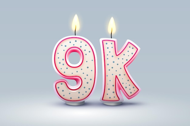9k последователей онлайн-пользователей поздравительные свечи в виде чисел вектор