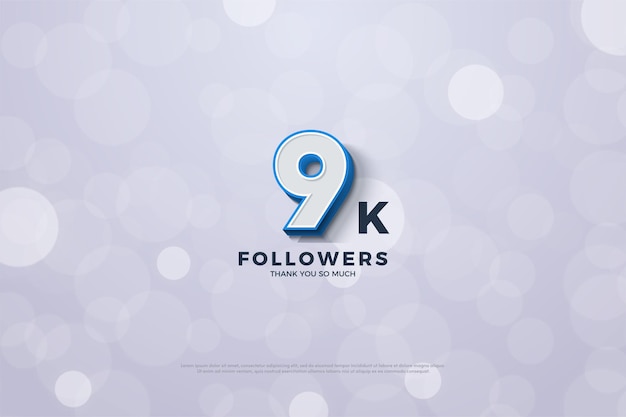 Vector 9k followers with dark blue fiery numbers appearing in the background