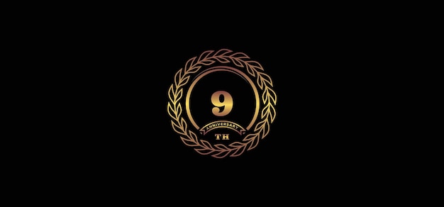 9st anniversary logo with ring and frame gold color and black background