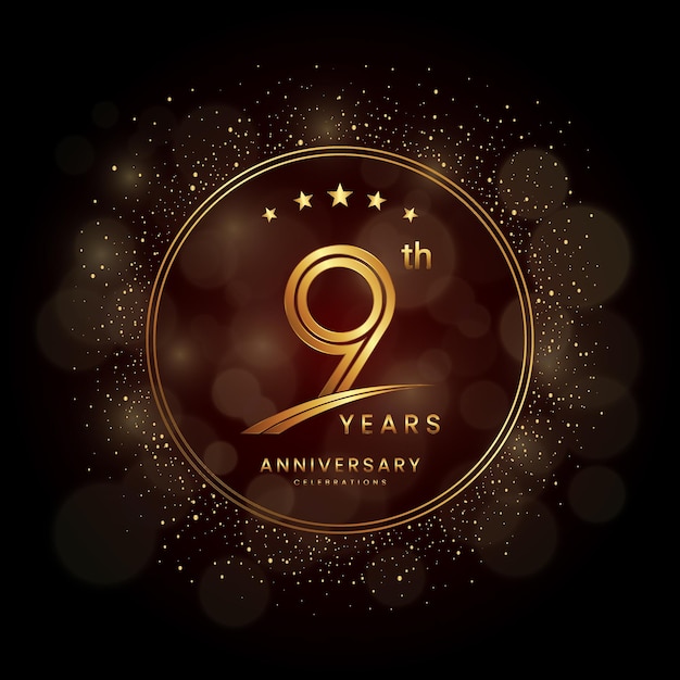 Vector 9th anniversary logo with golden glitter