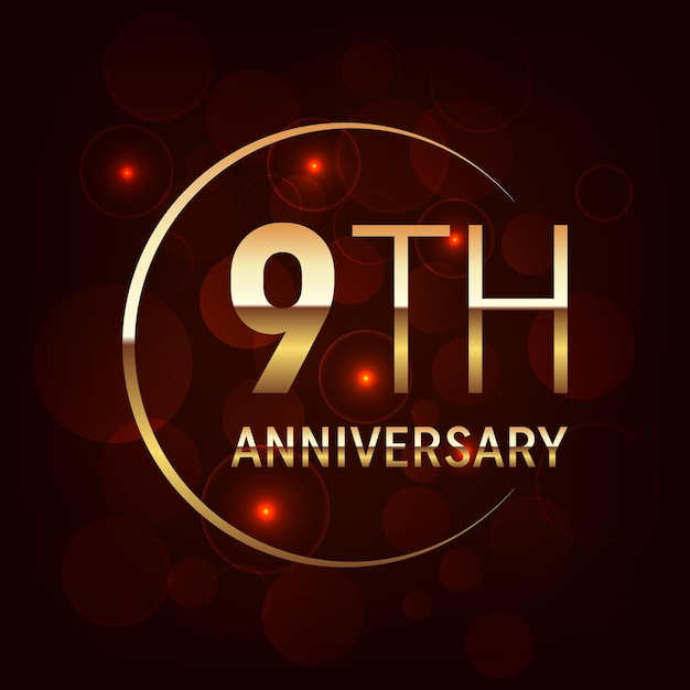 9th Anniversary logo with golden text and number for anniversary event Logo Vector Template