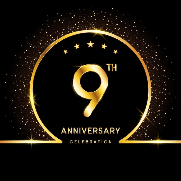 9th Anniversary Logotype Golden anniversary logo design with golden number Logo Vector Template