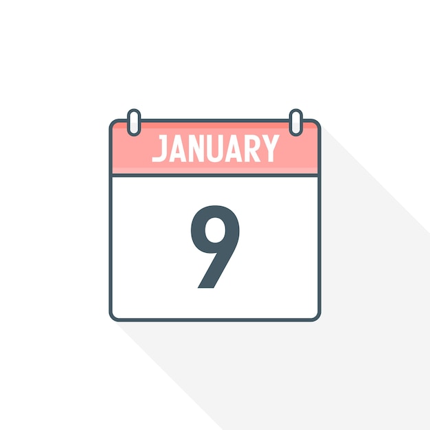 9th January calendar icon January 9 calendar Date Month icon vector illustrator